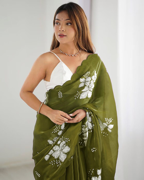 sari Buy RE Renny Enterprise Embroidered Bollywood Jimmy choo Dark