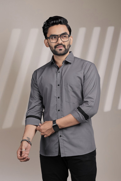 HPF MNSART Men Solid Formal Grey Shirt - Buy HPF MNSART Men Solid