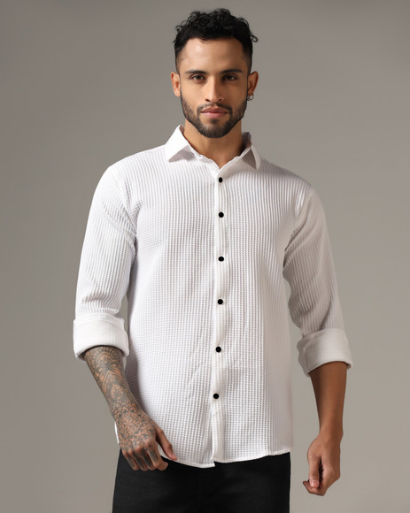Manmode Men Self Design Casual White Shirt - Buy Manmode Men Self