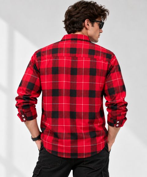 Comforts Men Boxy Fit Checkered Spread Collar Casual Shirt - Image 8