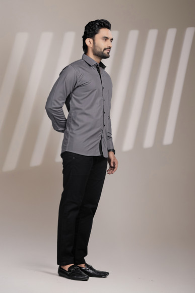 HPF MNSART Men Solid Formal Grey Shirt - Buy HPF MNSART Men Solid