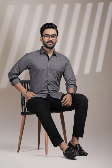 HPF MNSART Men Solid Formal Grey Shirt - Buy HPF MNSART Men Solid