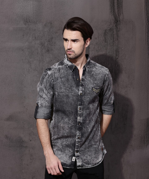 Urbano Fashion Casual Denim Shirts Men Shirts Casual Denim Denim Shirt  Without Collar Roadster Men Solid Casual Black Shirt Buy Roadster
