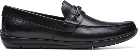 CLARKS Clarks Karlock Trim Black Leather Loafers For Men - Buy