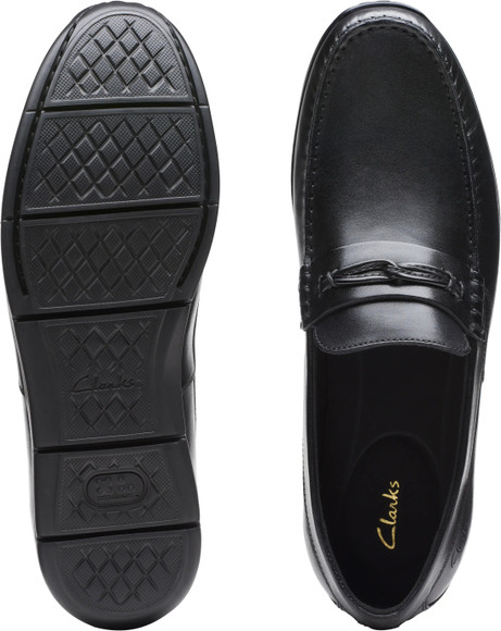 CLARKS Clarks Karlock Trim Black Leather Loafers For Men - Buy