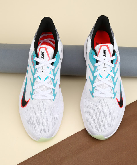 Nike Air Zoom Winflo 7 Men\'s Running Shoes - White with Teal & Coral Swoosh Nike Mens Zoom Winflo 7 Running Shoes White Black Flash  main image 4