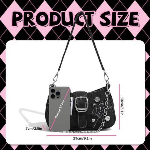 PALAY Black Shoulder Bag Chic Shoulder Bag Y2K Star Patchwork