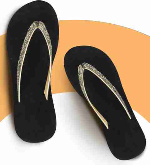 Stepupp Women STEPUPP WOMEN BLACK GOLD SLIPPER Flip Flops - Buy