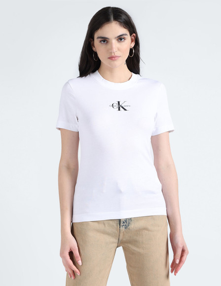 Calvin Klein Typography Women Round Neck White T-Shirt - Buy