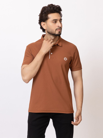 OSCILLATE Solid Men Polo Neck Brown T-Shirt - Buy OSCILLATE Solid