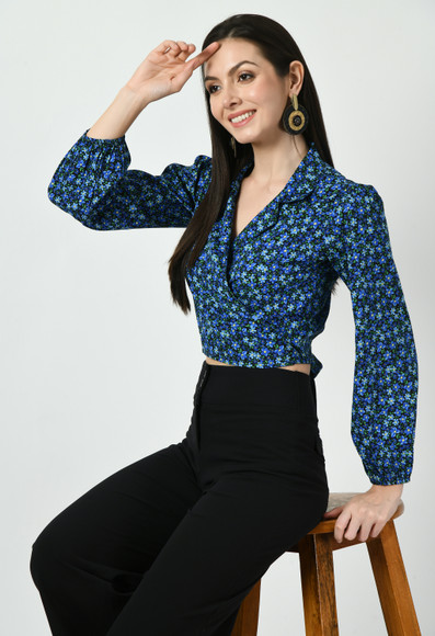 トップス kazu kazu Casual Printed Women Blue Top - Buy kazu Casual Printed Women