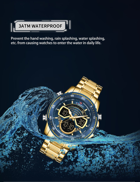 NAVIFORCE 9189 stainless steel blue gold multifunctional Analog