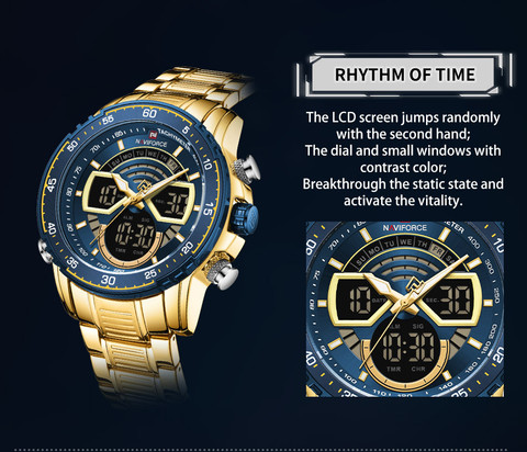 NAVIFORCE 9189 stainless steel blue gold multifunctional Analog