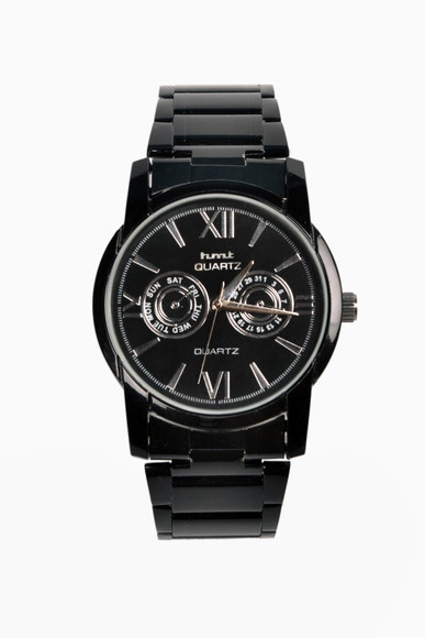 Hermh ブラックメタル　BLACKL HNNT HMT Black Dial Watch With Stainless Steel Black Chain Analog