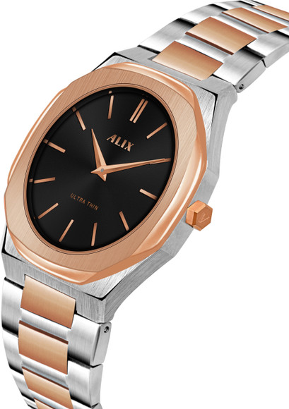 Alix Ultra Thin Black Dial Japanese machine two tone stainless