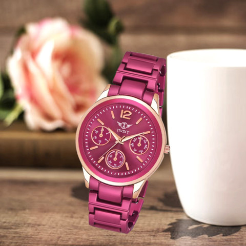 lady　0509 TWIXY Attractive Round Design Magenta Dial & Magenta Strap Analog