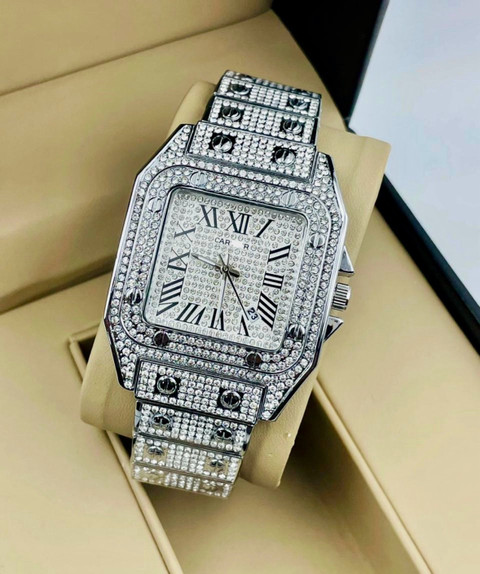 SAFISHA Mens Luxury Crystal Watch Full Bling Iced Out Diamond