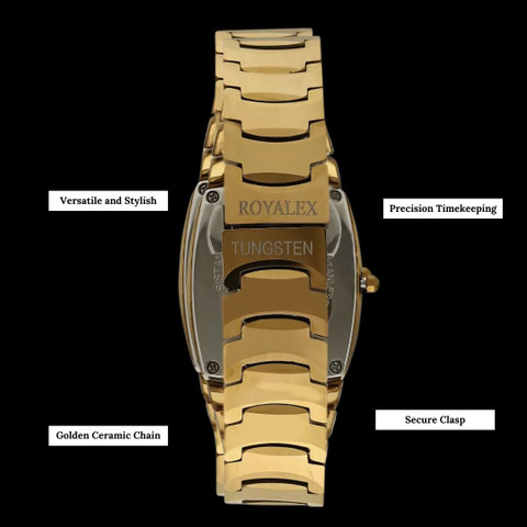 ロイヤルクィーン Royalex Men's Tungsten Ceramic Watch Black Dial Golden Ceramic