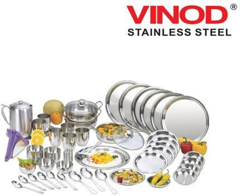 VINOD Pack of 55 Stainless Steel Two Tone Steel Dinner Set, 55