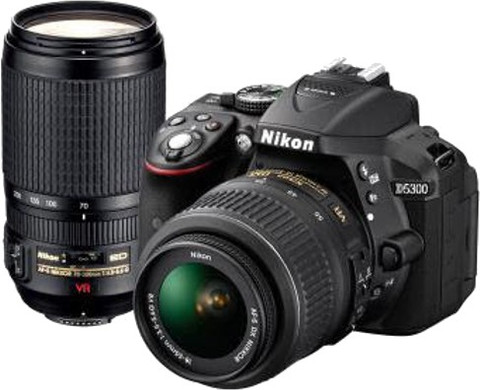 NIKON D5300 DSLR Camera Body with Dual Lens: AF-P DX NIKKOR 18