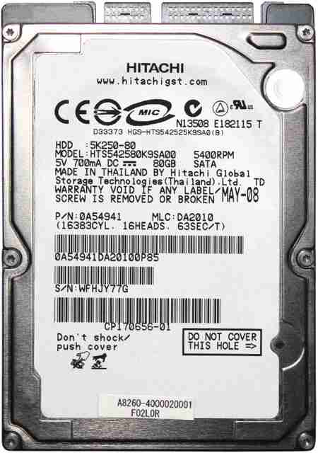 Disco Rigido Hitachi 80 GB SATA 2.5″ Per PS3, Xbox 360 E Portatili – Usato Ma Funzionante!