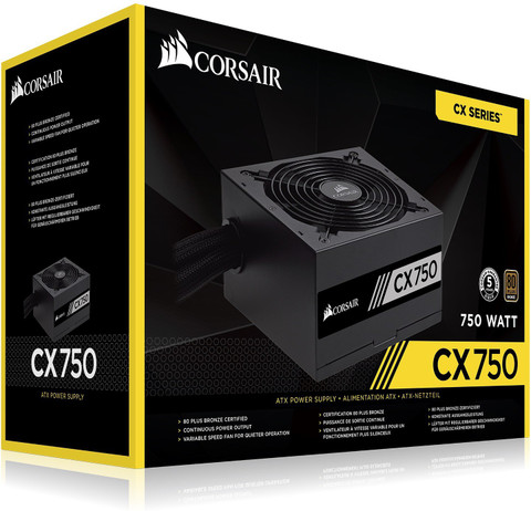 Corsair CX 750 750 Watts Gaming PSU with 8 SATA Cables - Corsair