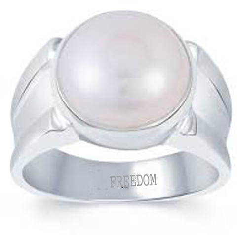 freedom Certified Pearl (Moti) Gemstone Ratti or Carat for Male  Sterling Silver Ring