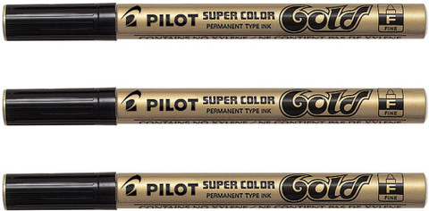 PILOT 019730 Permanent Marker (Gold Extra Fine Pack of 3)