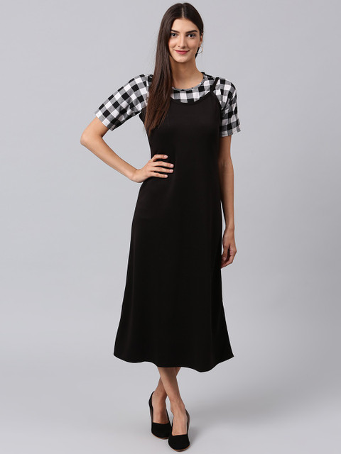 ATHENA Women Pinafore Black Midi/Calf Length Dress - Buy ATHENA Women  Pinafore Black Midi/Calf Length Dress Online at Best Prices in India |  Flipkart.com