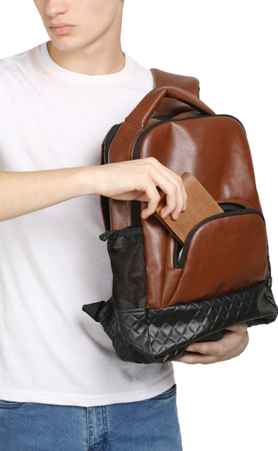 NEWPORT Rexine Backpack 20 L Laptop Backpack Tan Price in India