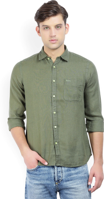 Pepe Jeans Men Solid Casual Green Shirt Buy OLIVE Pepe Jeans Men