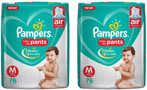 Pampers BABY PANT TYPE DIAPERS, SIZE MEDIUM, 76 PACK, SET OF