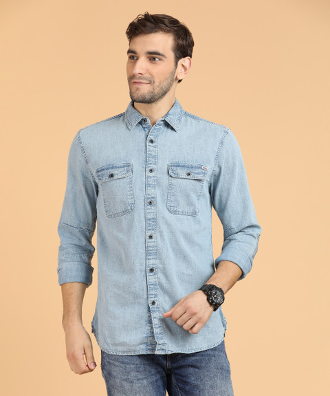 JACK JONES Men Washed Casual Blue Shirt Buy Light Blue Denim