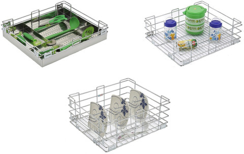 KEEPWELL Stainless Steel Stainless Steel Kitchen Rack, Plain, Perforated  Cutlery, Thali Kitchen basket Modular Kitchen basket Kitchen trolley 