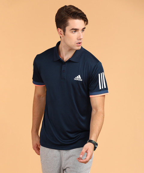 ADIDAS Solid Men Polo Neck Dark Blue T-Shirt
