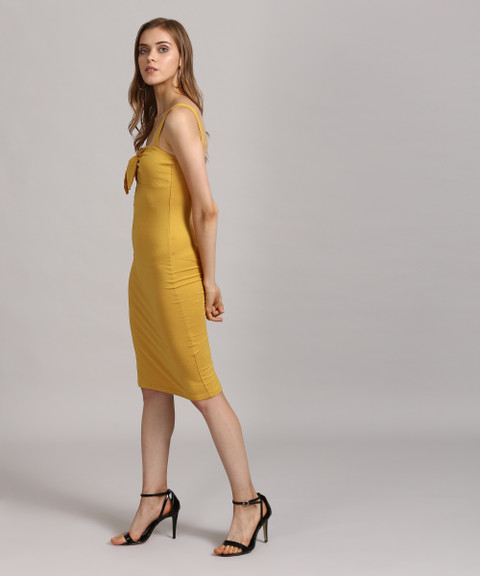 yellow bodycon dress forever 21 Forever 21 Smocked Yellow Midi Bodycon Dress