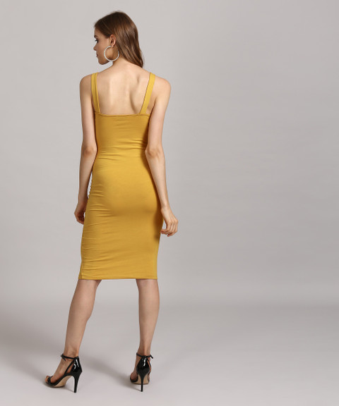 FOREVER 21 Women Bodycon Yellow Knee Length Dress Buy MUSTARD