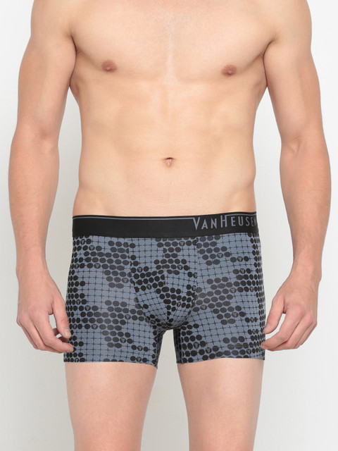 VAN HEUSEN Men Men Grey Printed 4-Way Stretch Body Defining Fit