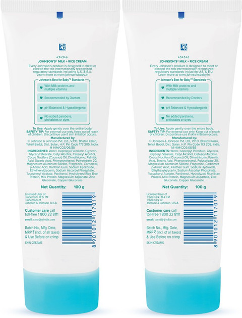 JOHNSON'S New Milk and Rice Cream 100gm (Pack of 2)