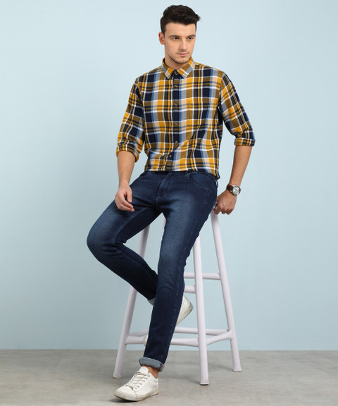 Pepe Jeans Men Checkered Casual Light Blue, White, Yellow Shirt