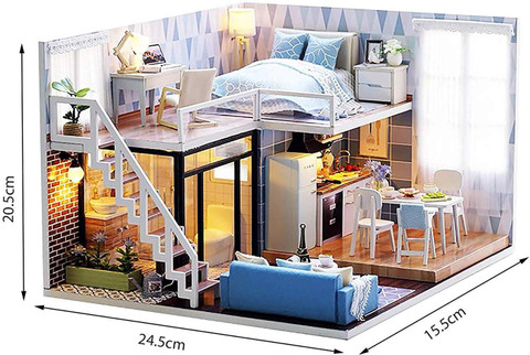 Webby Wooden DIY Modern Miniature Doll House with Lights