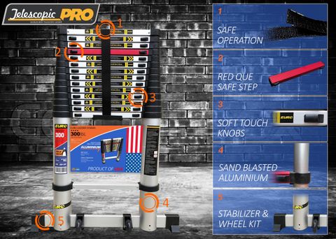 EURO Telescopic ladder 5.4 meter ( 18 ft ) - Stores at 3.5 ft - New 10x ...