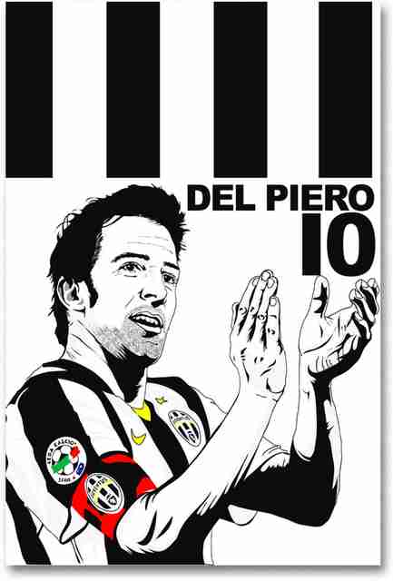 Poster / Affiche Alex Del Piero - Imprimé Juventus - Art Football Vintage - Cadre Fan