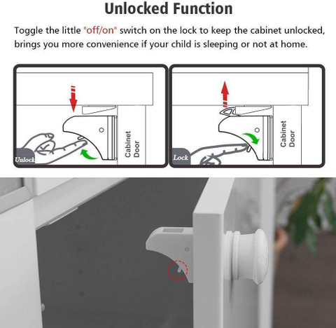 HOUSE OF QUIRK Baby Safety Magnetic Cabinet Locks Adhesive No Drill, Tools  for Kitchen Drawers, Cabinets, Closets (8 Locks 2Keys) Rev-A-Lock Cabinet 