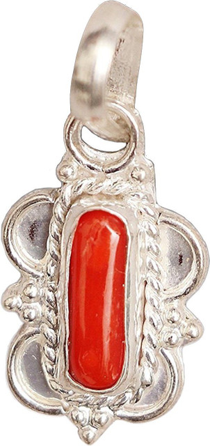 RUDRA DIVINE Red Coral Pendant in Silver ratti/Real Munga