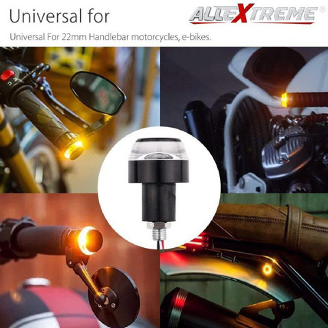2x Mini LED Turn Signal Indicator Lights – Amber Blinkers For Any Motorcycle (Handlebar Mount)