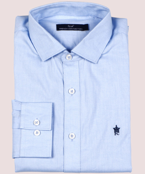 French Connection Men Solid Casual Light Blue Shirt