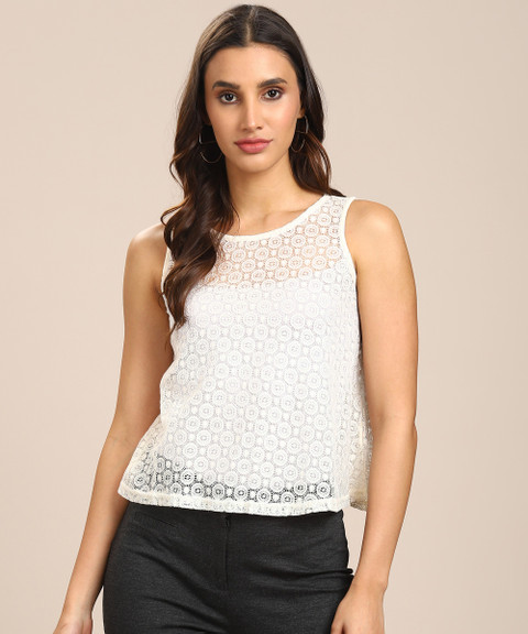AND Casual Sleeveless Lace Women White Top - Buy AND Casual