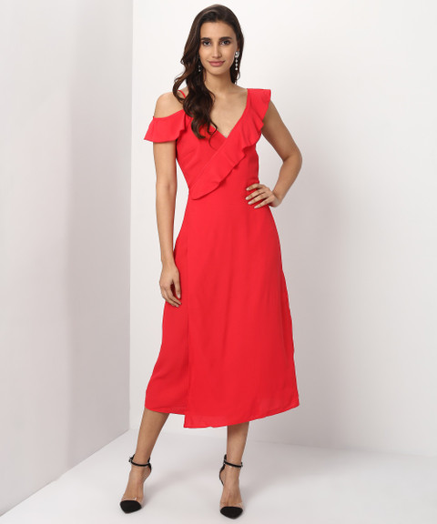 strapless open back dress Emma Ruched Knit V-neck Midi Wrap Dress main image 1