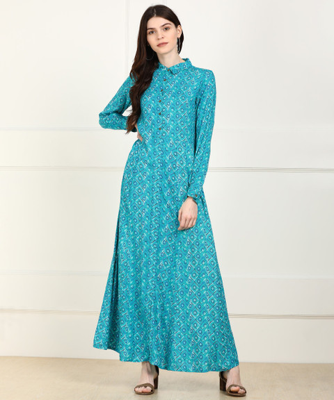 GLOBAL DESI Women Maxi Blue Full Length Dress - Buy GLOBAL DESI Women Maxi  Blue Full Length Dress Online at Best Prices in India | Flipkart.com
